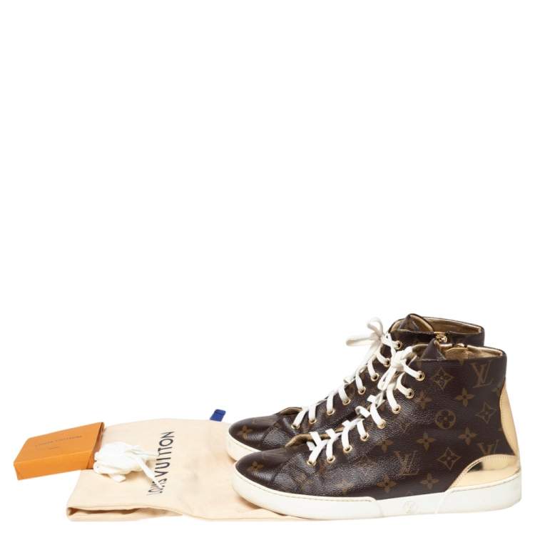Pre Owned Louis Vuitton Gold Monogram Canvas and Leather Stellar Sneaker Boots Size 40