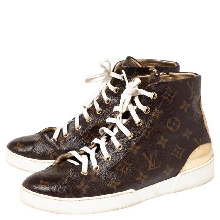 Pre Owned Louis Vuitton Gold Monogram Canvas and Leather Stellar Sneaker Boots Size 40