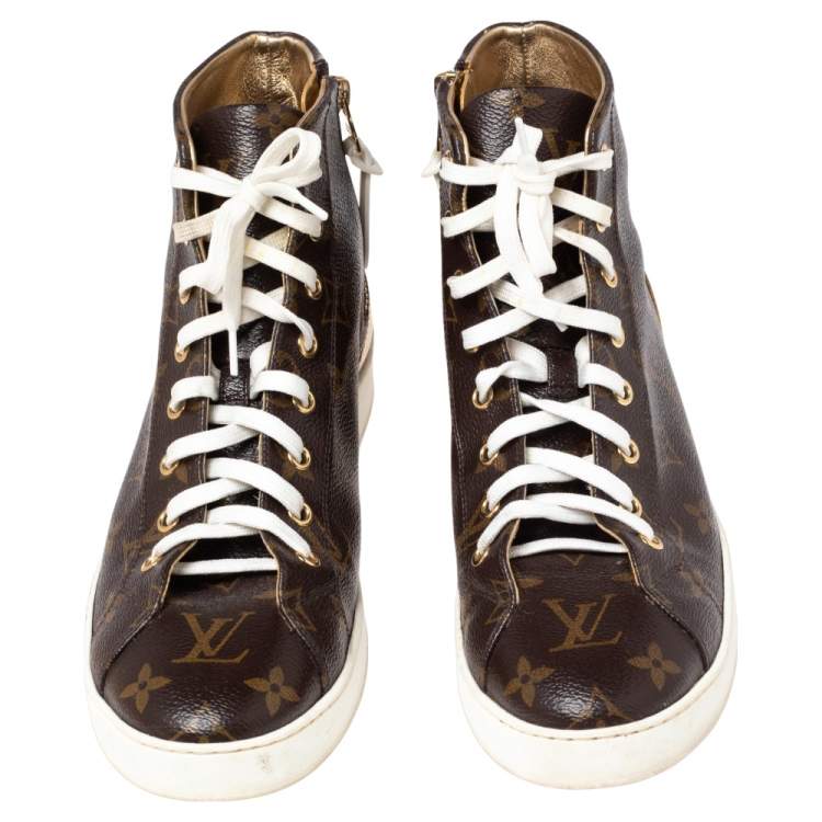 Pre Owned Louis Vuitton Gold Monogram Canvas and Leather Stellar Sneaker Boots Size 40