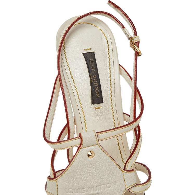 Pre Owned Louis Vuitton Cream Leather Ankle Strap Sandals Size 36.5