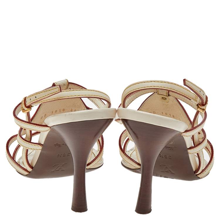 Pre Owned Louis Vuitton Cream Leather Ankle Strap Sandals Size 36.5