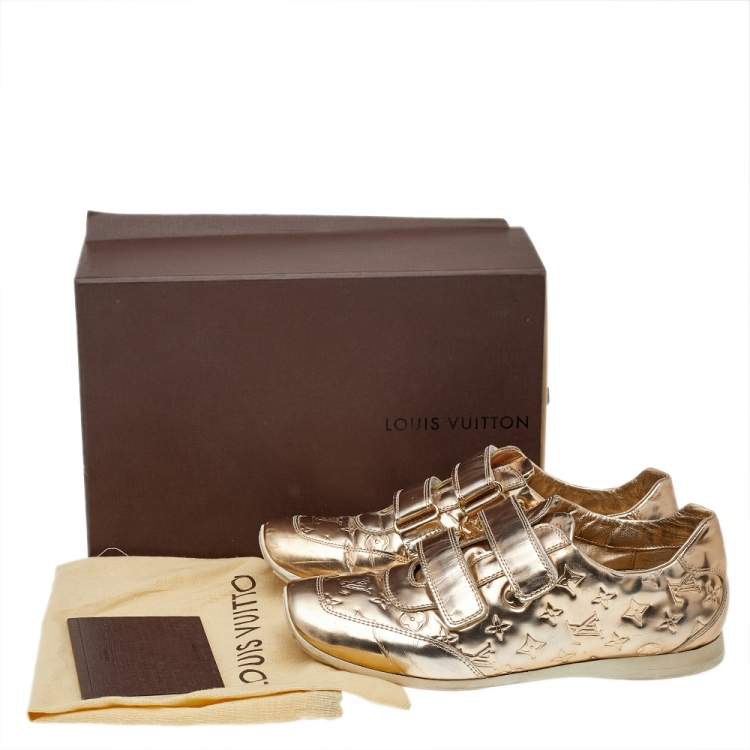 Pre Owned Louis Vuitton Metallic Gold Monogram Empreinte Leather Low Top Sneakers Size 38.5