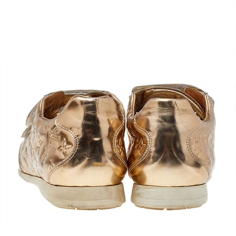 Pre Owned Louis Vuitton Metallic Gold Monogram Empreinte Leather Low Top Sneakers Size 38.5