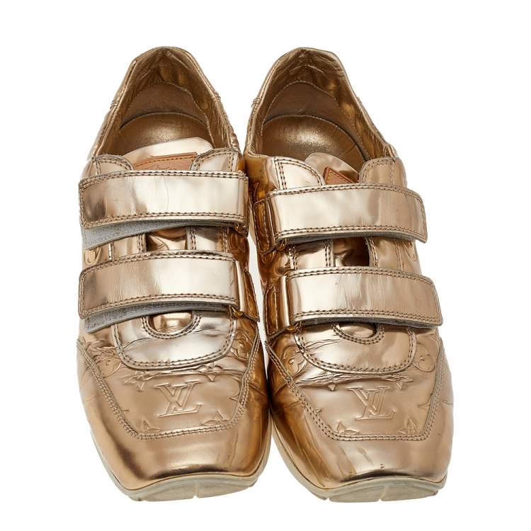 Pre Owned Louis Vuitton Metallic Gold Monogram Empreinte Leather Low Top Sneakers Size 38.5