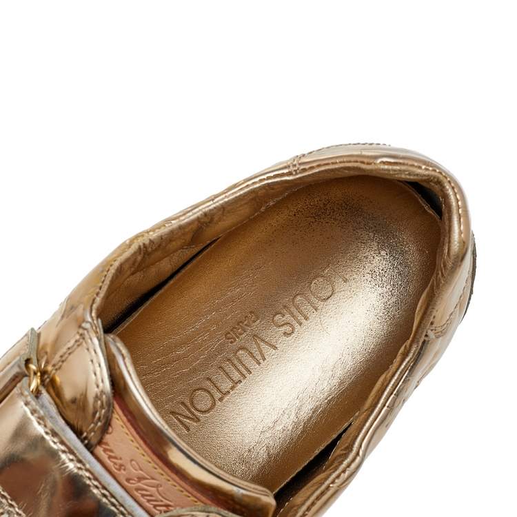 Pre Owned Louis Vuitton Metallic Gold Monogram Empreinte Leather Low Top Sneakers Size 38.5