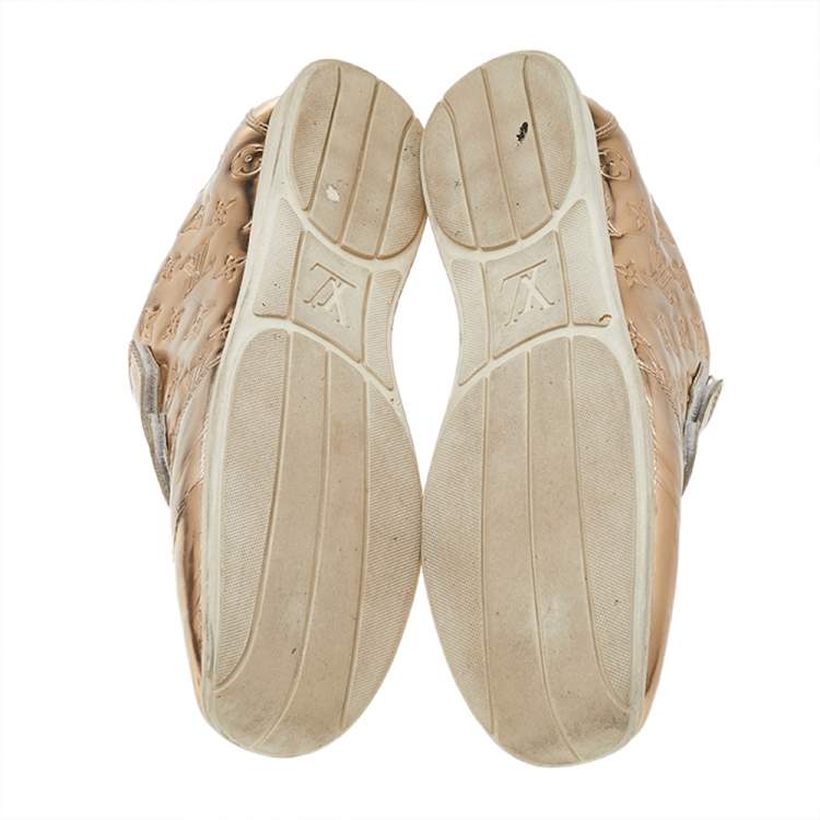 Pre Owned Louis Vuitton Metallic Gold Monogram Empreinte Leather Low Top Sneakers Size 38.5