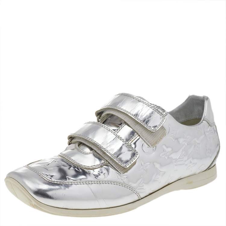 Louis Vuitton Metallic Silver Monogram Mirror Tennis Sneakers Size 38.5 Louis  Vuitton