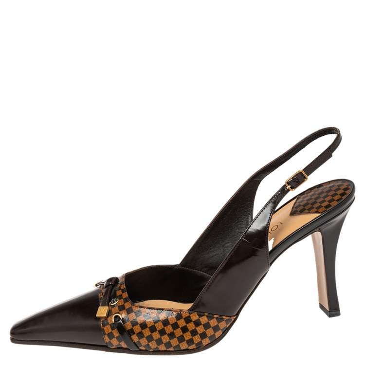 Louis Vuitton Brown Damier Ebene Patent And Leather Bow Slingback