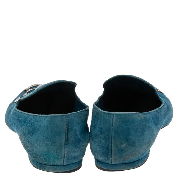 Pre Owned Louis Vuitton Blue Suede Love  Slip On Loafers Size 37.5