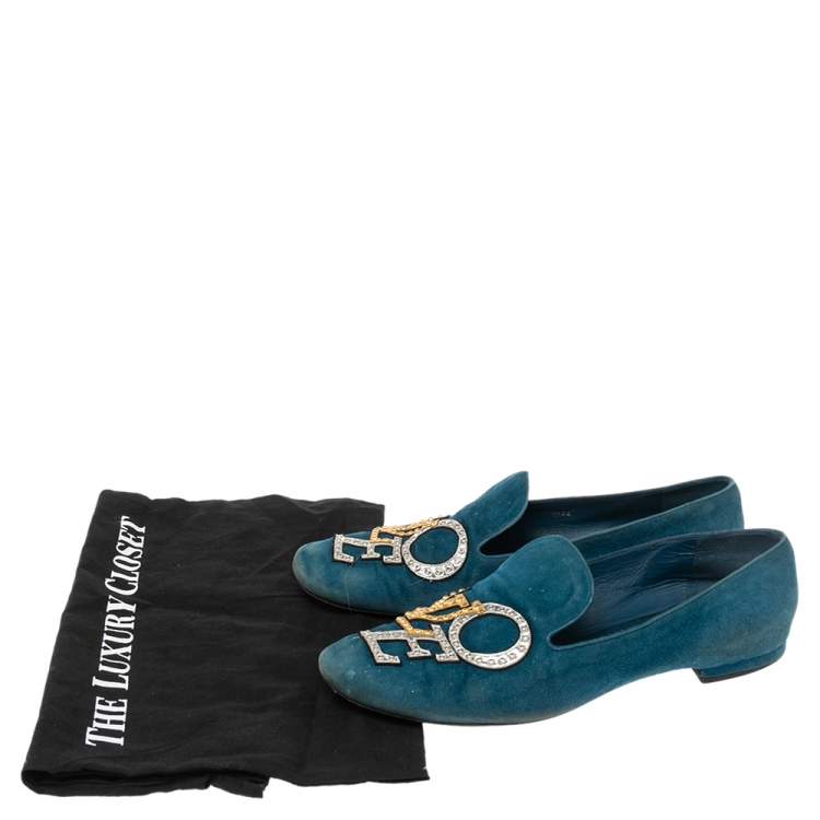 Pre Owned Louis Vuitton Blue Suede Love  Slip On Loafers Size 37.5