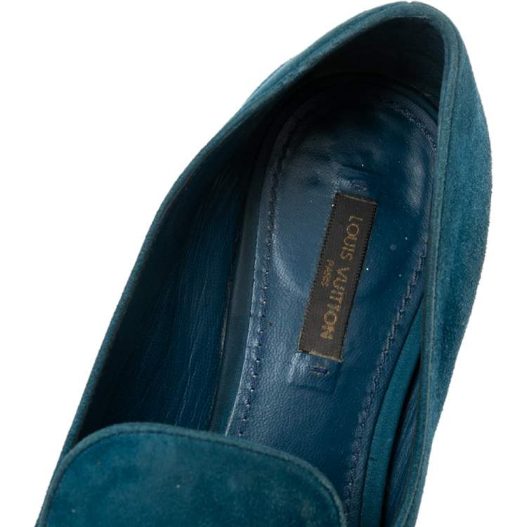 Pre Owned Louis Vuitton Blue Suede Love  Slip On Loafers Size 37.5