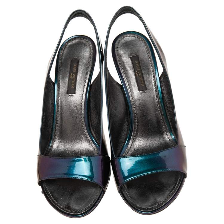 Pre Owned Louis Vuitton Metallic Iridescent Patent Leather Slingback Sandals Size 37