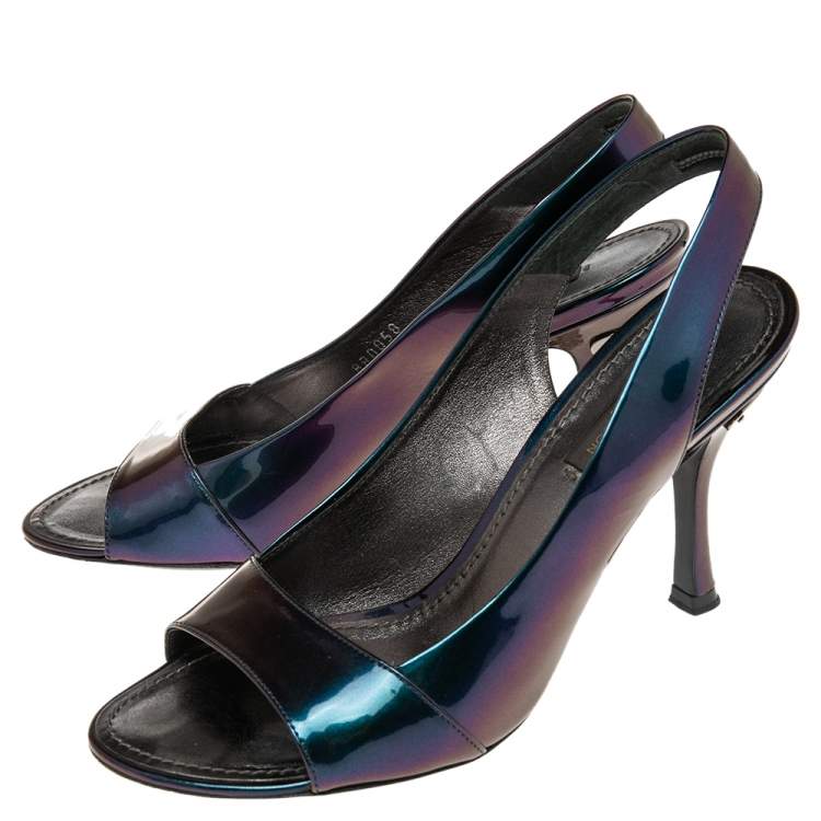 Pre Owned Louis Vuitton Metallic Iridescent Patent Leather Slingback Sandals Size 37