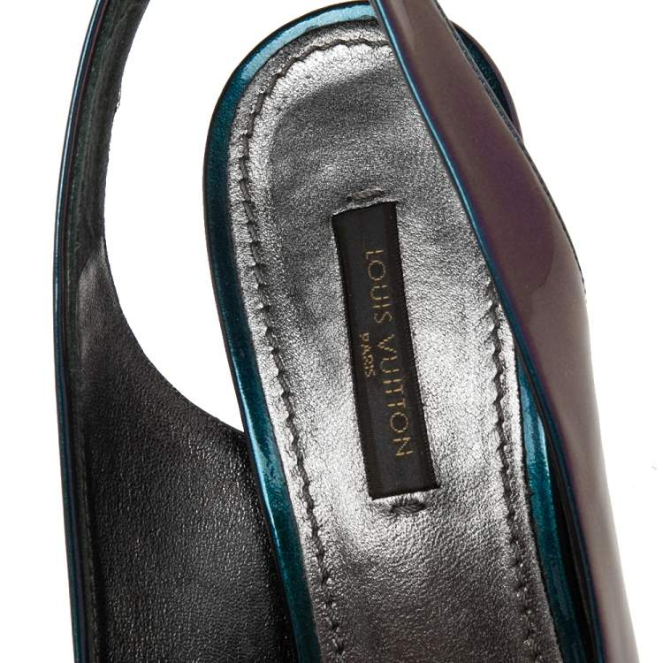 Pre Owned Louis Vuitton Metallic Iridescent Patent Leather Slingback Sandals Size 37
