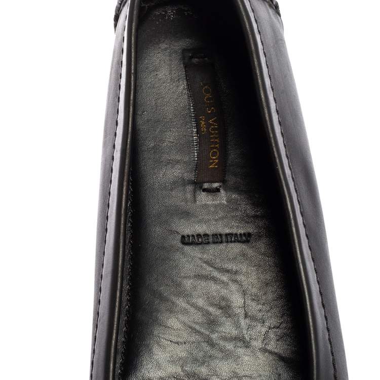 Pre Owned Louis Vuitton Black Leather Slip On Loafers Size 37.5