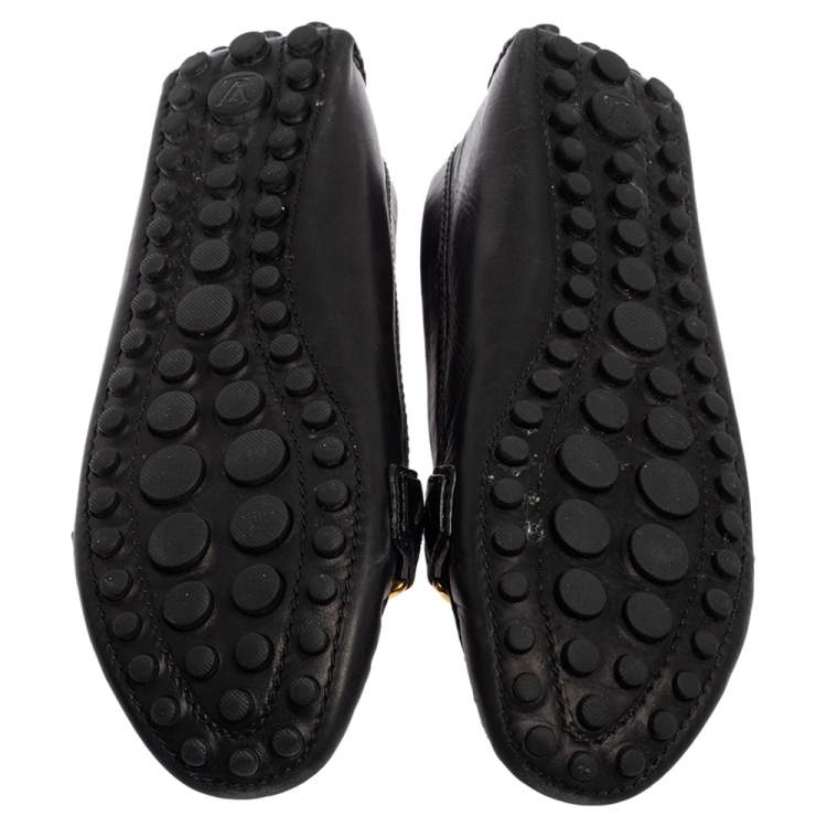 Pre Owned Louis Vuitton Black Leather Slip On Loafers Size 37.5