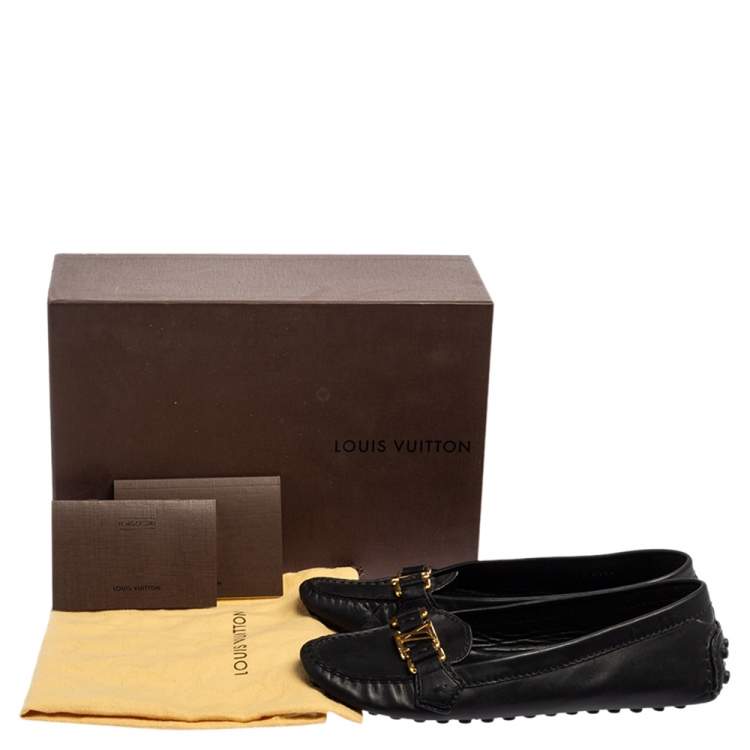 Pre Owned Louis Vuitton Black Leather Slip On Loafers Size 37.5
