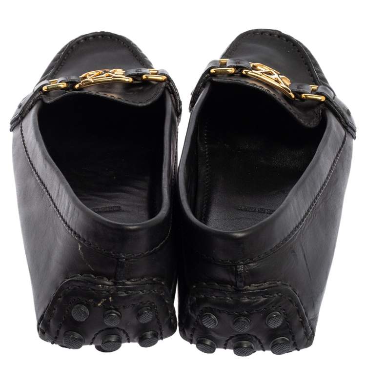Pre Owned Louis Vuitton Black Leather Slip On Loafers Size 37.5