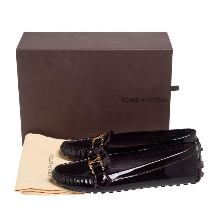 Pre Owned Louis Vuitton Burgundy Patent Leather Oxford Loafers Size 40