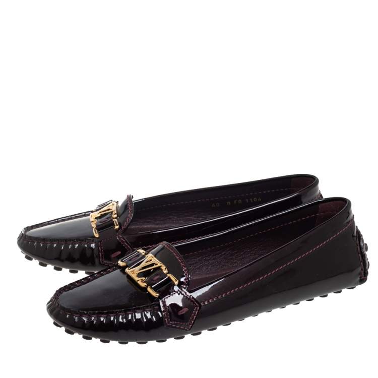 Pre Owned Louis Vuitton Burgundy Patent Leather Oxford Loafers Size 40