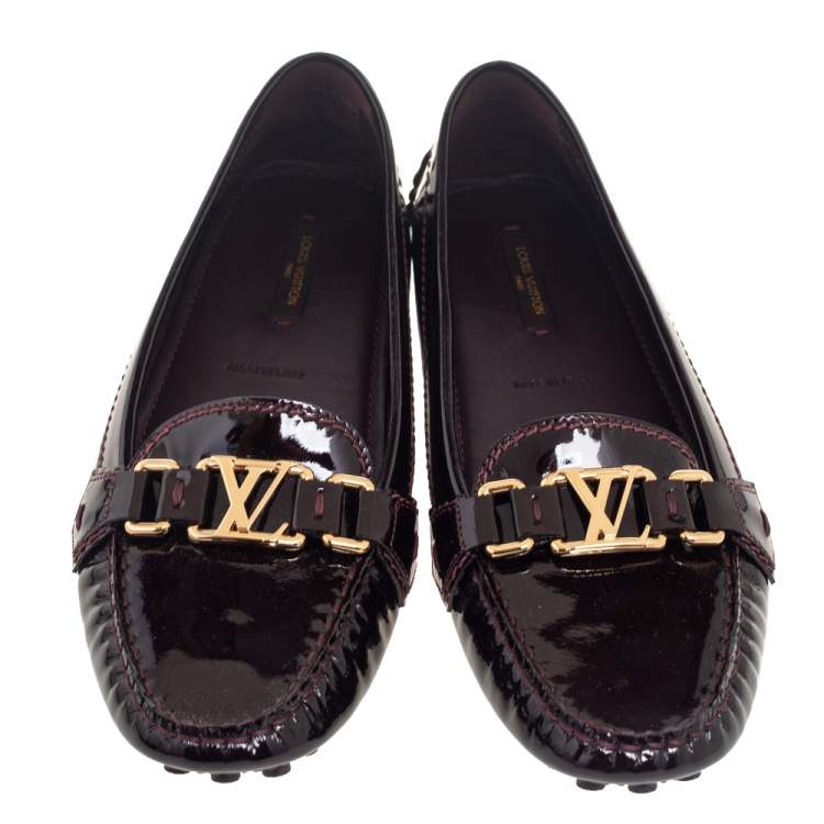Pre Owned Louis Vuitton Burgundy Patent Leather Oxford Loafers Size 40