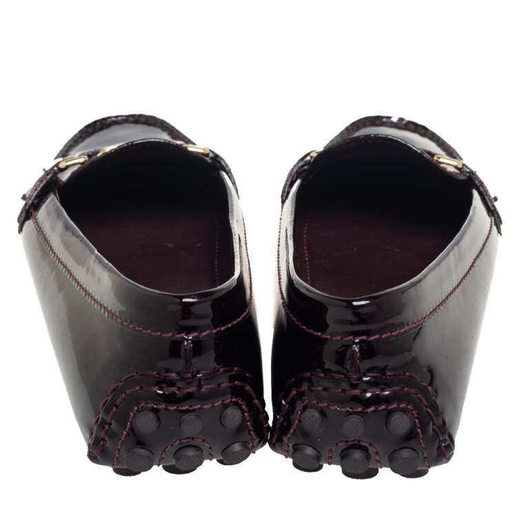 Pre Owned Louis Vuitton Burgundy Patent Leather Oxford Loafers Size 40