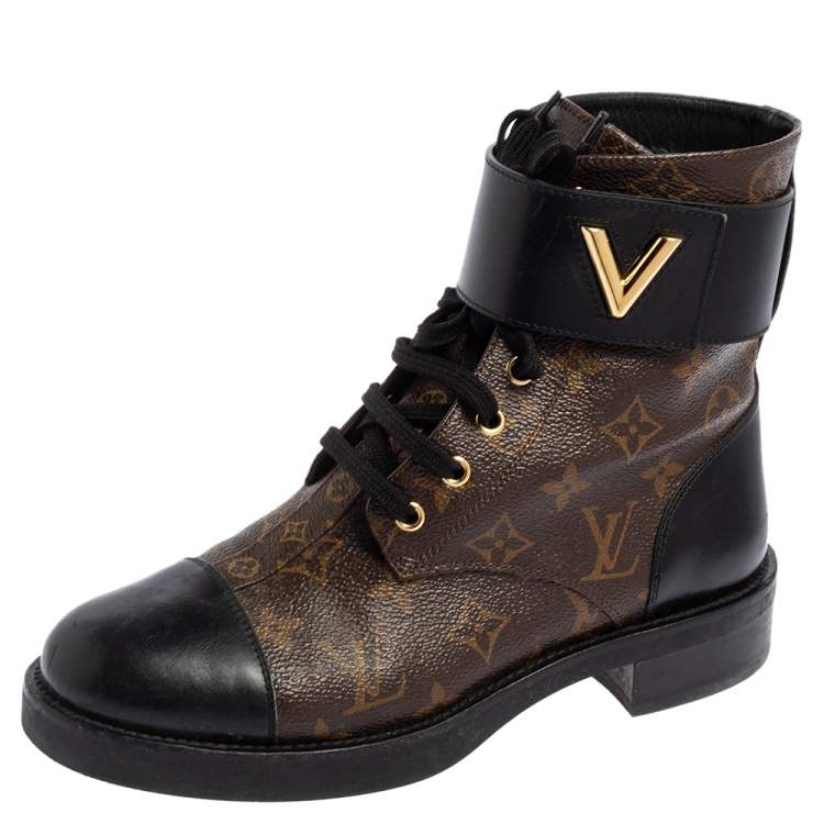 Louis Vuitton Black/Brown Monogram Canvas and Leather Wonderland Ranger  Ankle Length Combat Boots Size 39 Louis Vuitton