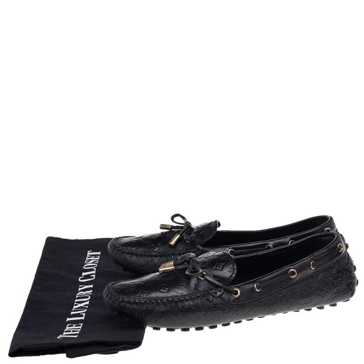 Pre Owned Louis Vuitton Black Monogram Leather Gloria Loafers Size 38.5
