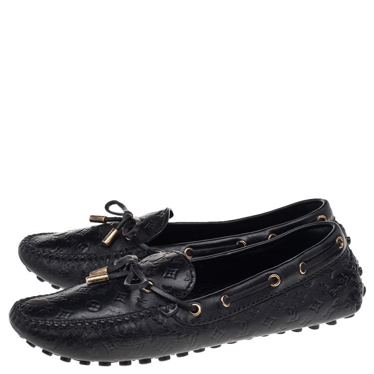Pre Owned Louis Vuitton Black Monogram Leather Gloria Loafers Size 38.5