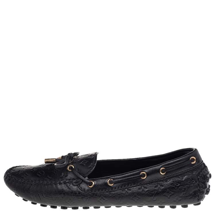 Pre Owned Louis Vuitton Black Monogram Leather Gloria Loafers Size 38.5