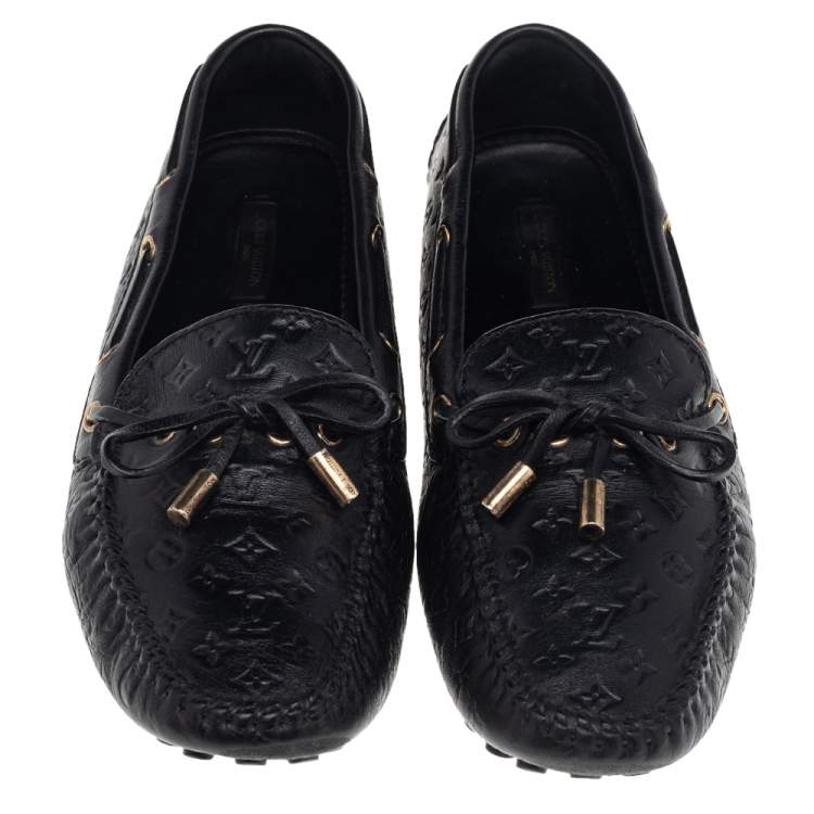 Pre Owned Louis Vuitton Black Monogram Leather Gloria Loafers Size 38.5