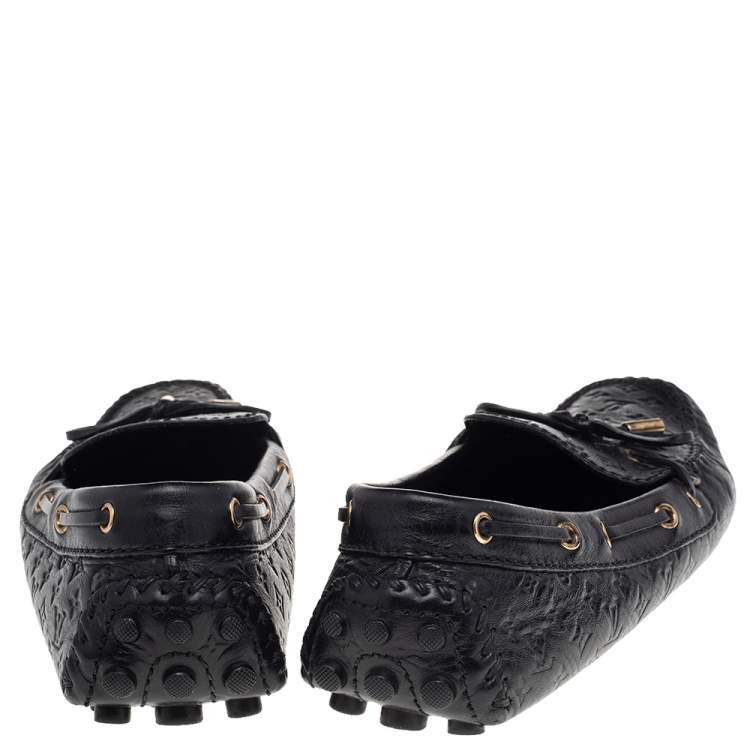 Pre Owned Louis Vuitton Black Monogram Leather Gloria Loafers Size 38.5