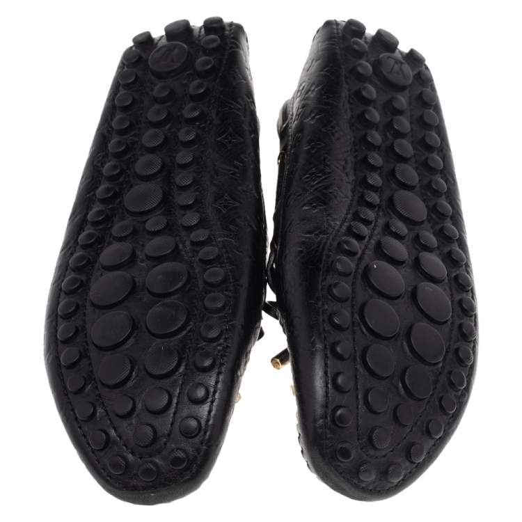 Pre Owned Louis Vuitton Black Monogram Leather Gloria Loafers Size 38.5