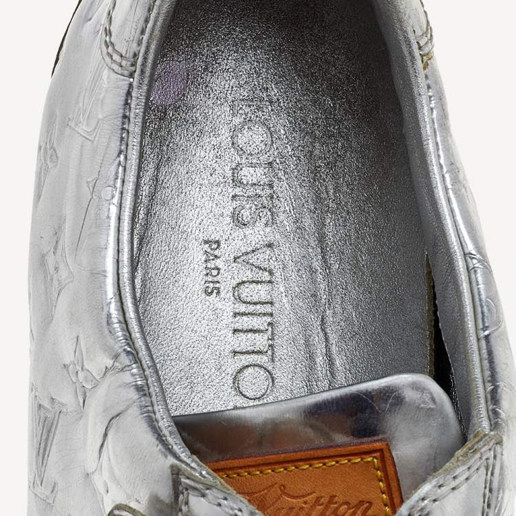 Pre Owned Louis Vuitton Silver Monogram Leather Velcro Strap Low Top Sneakers Size 40