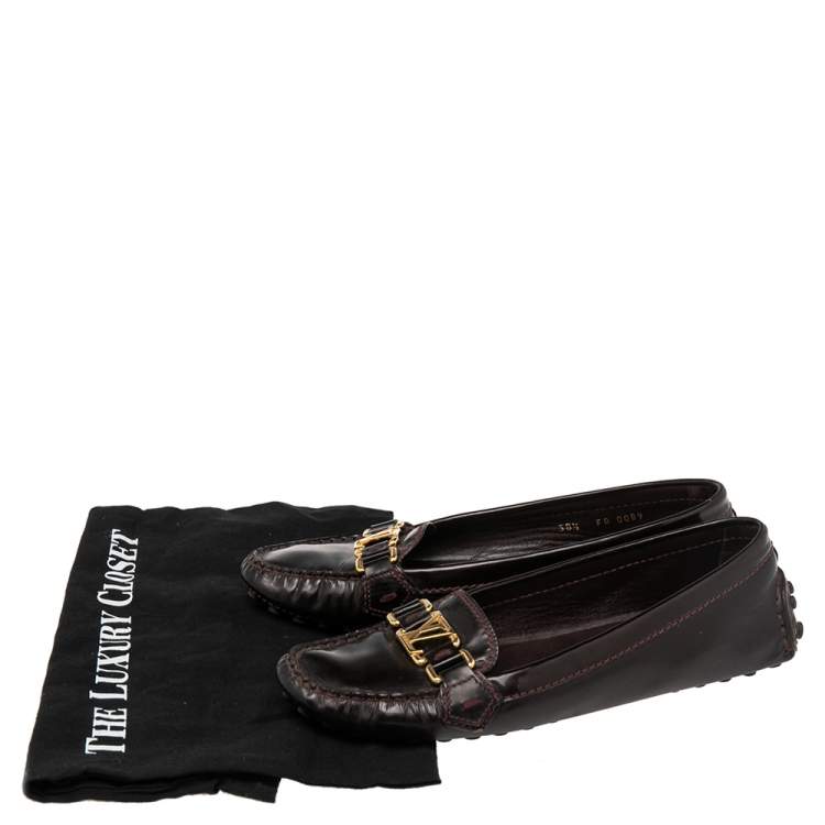 Pre Owned Louis Vuitton Burgundy Patent Leather Oxford Slip On Loafers Size 38.5