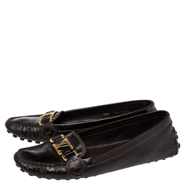 Pre Owned Louis Vuitton Burgundy Patent Leather Oxford Slip On Loafers Size 38.5