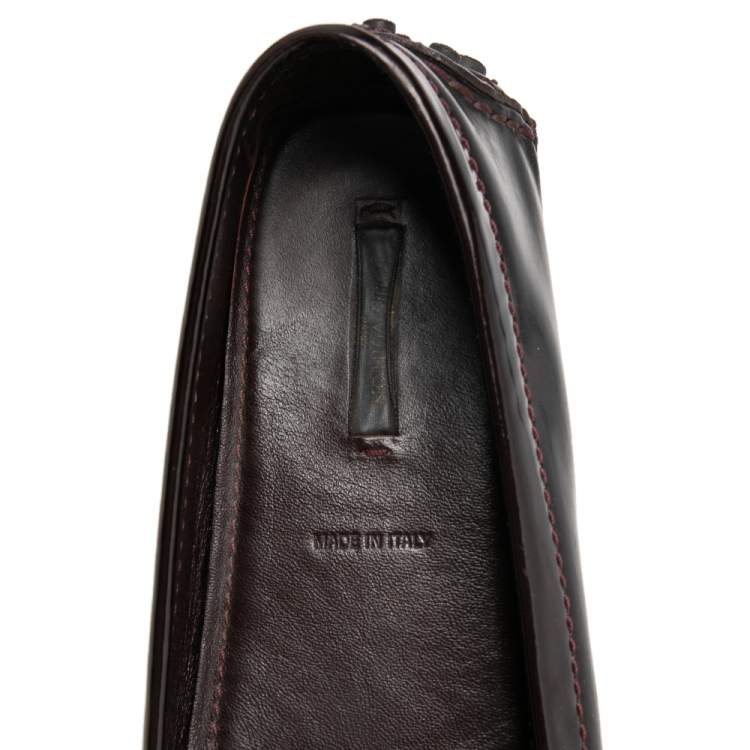 Pre Owned Louis Vuitton Burgundy Patent Leather Oxford Slip On Loafers Size 38.5