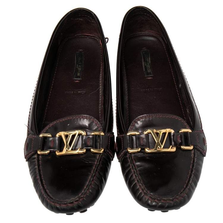 Pre Owned Louis Vuitton Burgundy Patent Leather Oxford Slip On Loafers Size 38.5
