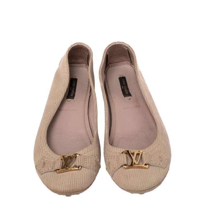 Pre Owned Louis Vuitton Beige Nubuck Oxford Ballet Flats Size 36.5