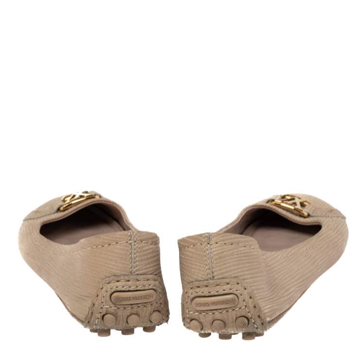 Pre Owned Louis Vuitton Beige Nubuck Oxford Ballet Flats Size 36.5