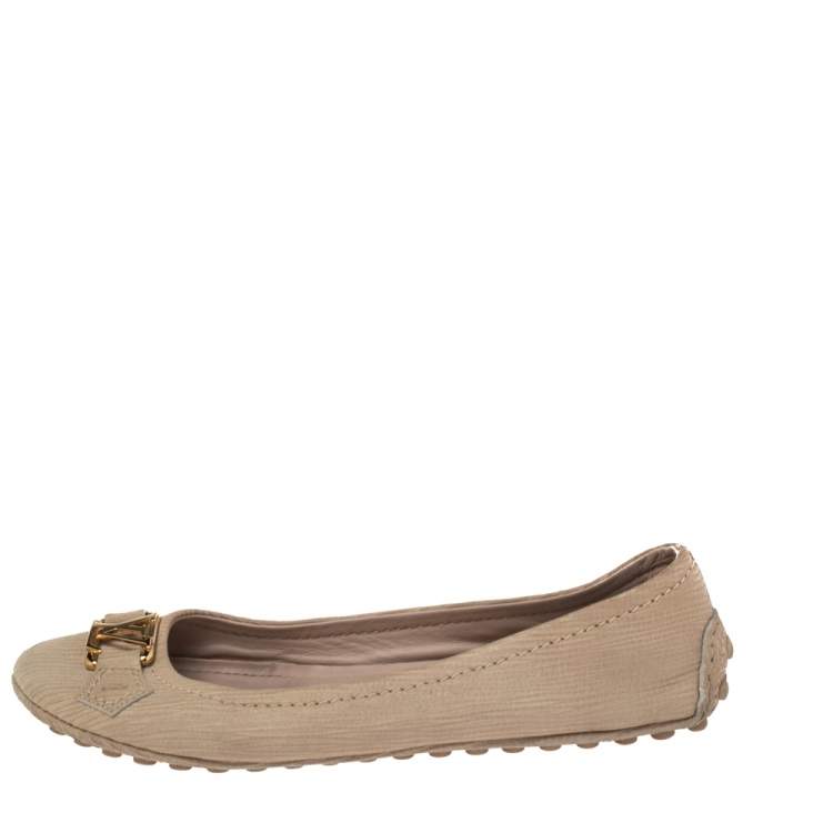 Pre Owned Louis Vuitton Beige Nubuck Oxford Ballet Flats Size 36.5