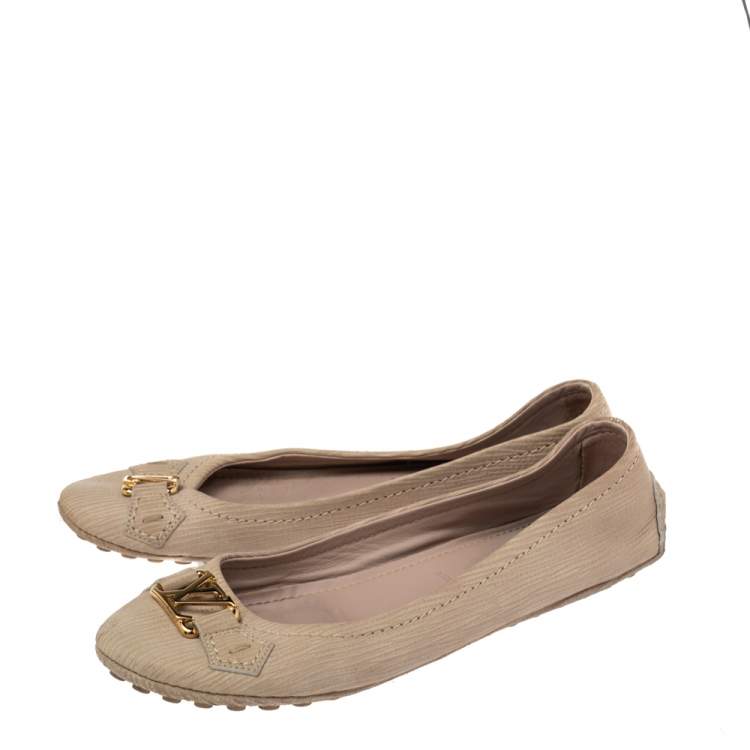Pre Owned Louis Vuitton Beige Nubuck Oxford Ballet Flats Size 36.5