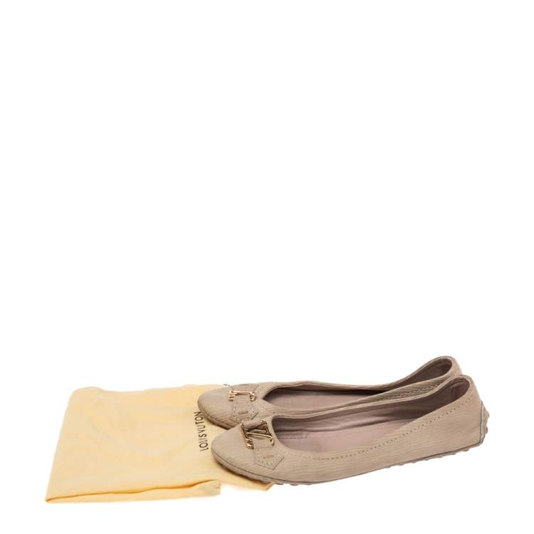Pre Owned Louis Vuitton Beige Nubuck Oxford Ballet Flats Size 36.5