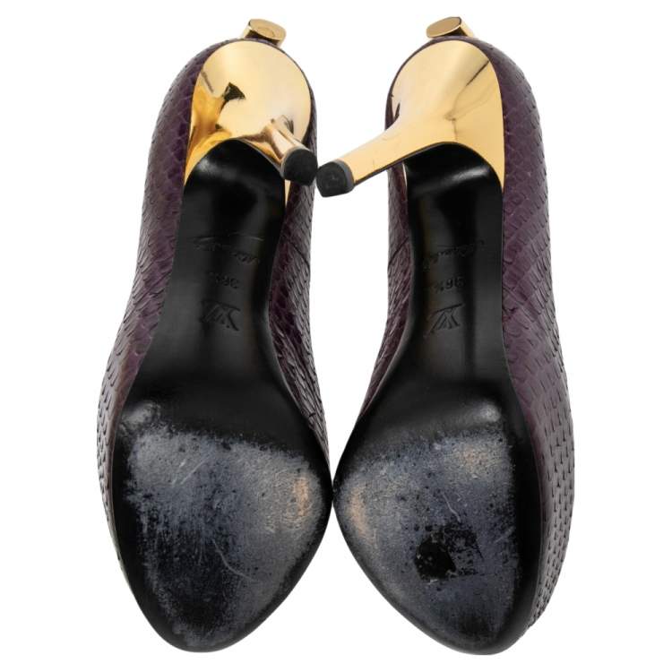 Pre Owned Louis Vuitton Purple Python Oh Really! Peep Toe Platform Pumps Size 36.5 