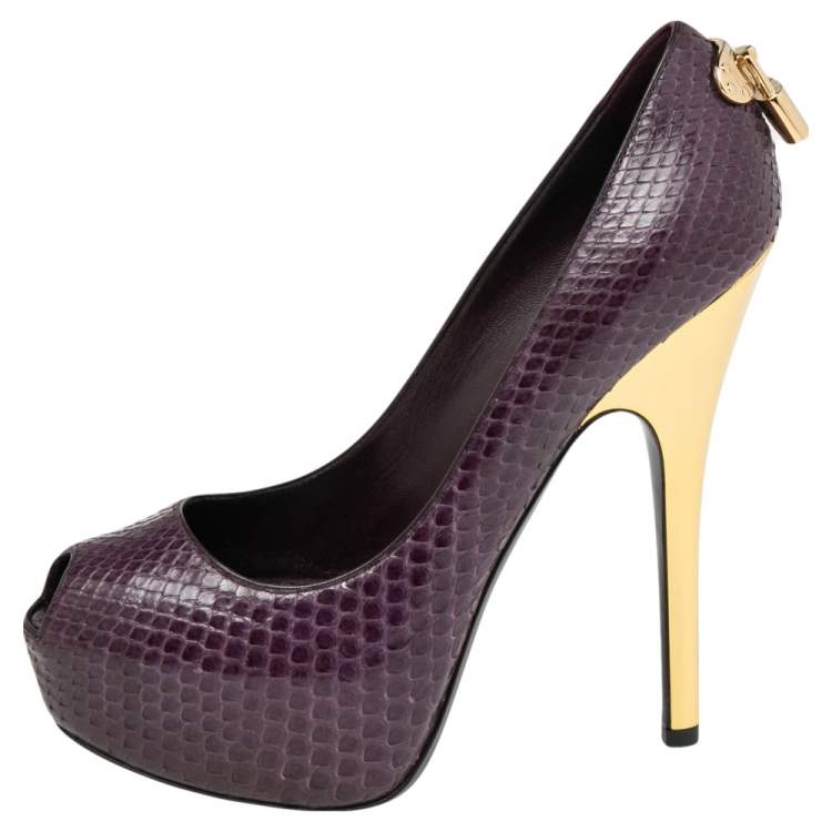 Louis Vuitton Purple Python Oh Really! Peep Toe Platform Pumps