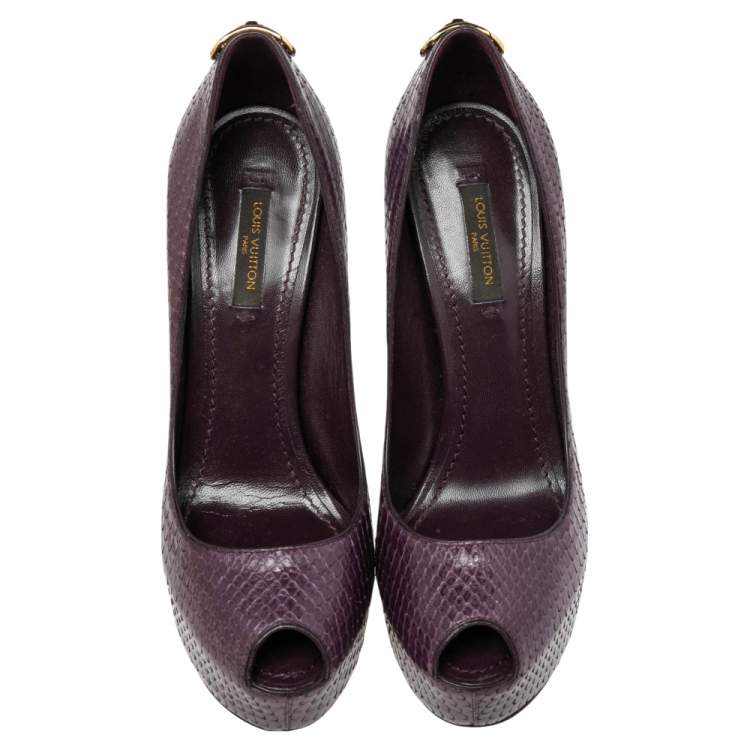 Pre Owned Louis Vuitton Purple Python Oh Really! Peep Toe Platform Pumps Size 36.5 