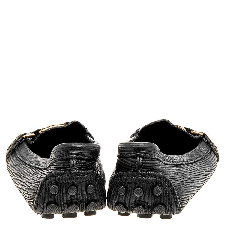 Pre Owned Louis Vuitton Black Textured Leather Oxford Slip On Loafers Size 36