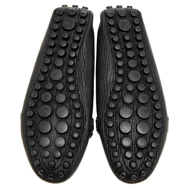 Pre Owned Louis Vuitton Black Textured Leather Oxford Slip On Loafers Size 36