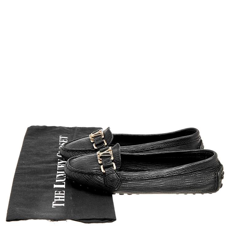 Pre Owned Louis Vuitton Black Textured Leather Oxford Slip On Loafers Size 36