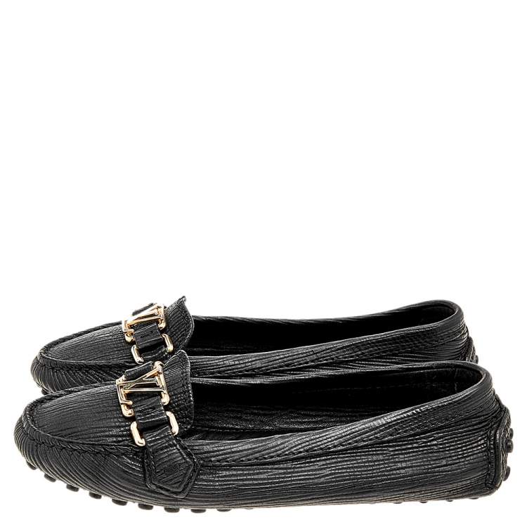 Pre Owned Louis Vuitton Black Textured Leather Oxford Slip On Loafers Size 36